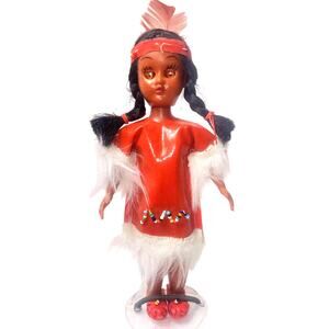 8" Vintage Native American Doll with Beaded Pleather Clothes & Shoes